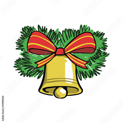 christmas bells with ribbon, sketch, doodle, cute, cartoon.