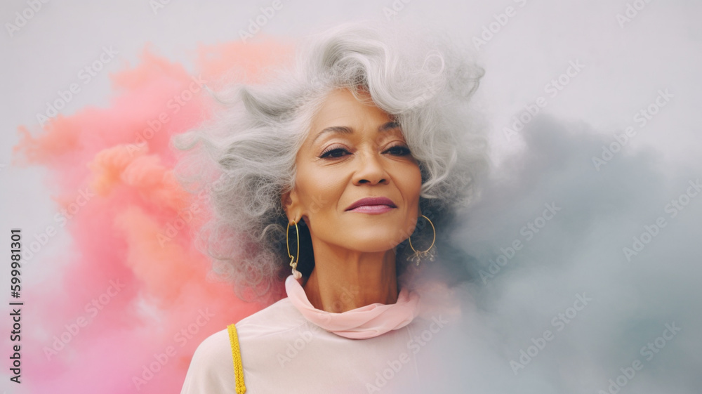 Studio creative portrait of a beautiful middle age woman. Concept of a mindfulness, woman health and anti-aging created with generative ai tools