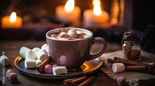 chocolate with cinnamon and christmas decorations