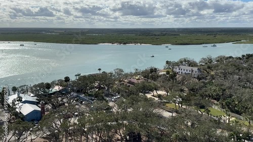 Aerial cityscape view of Ponce Inlet Florida and the Atlantic Ocean