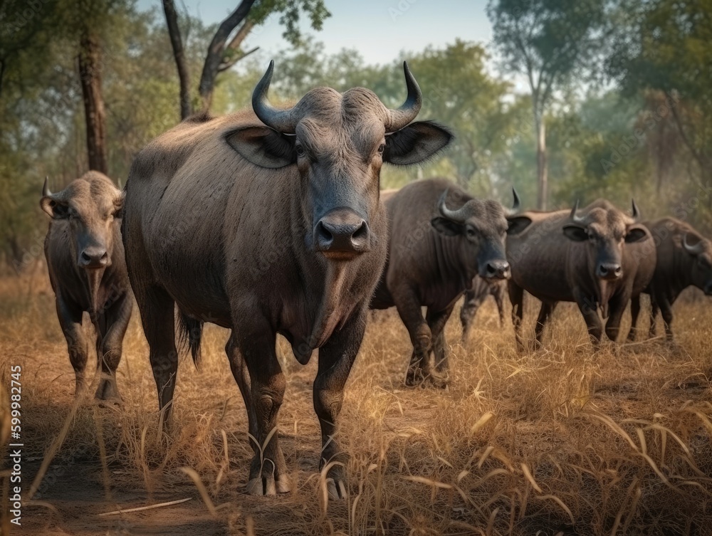 Group of Buffalo in natural habitat (generative AI) Group of Buffalo in natural habitat (generative AI)