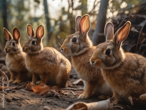 Group of Rabbit in natural habitat (generative AI) © HandmadePictures