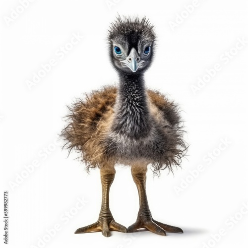 Baby Emu isolated on white (generative AI)