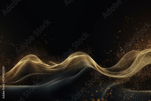 Network technology background futuristic tech golden wave background. Low poly wire made with generative AI