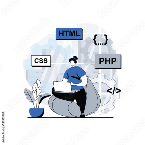 Website, web, app illustration of different development techniques of applications and mobile apps, Web Design, Apps Development and Digital Marketing, Vector Illustration