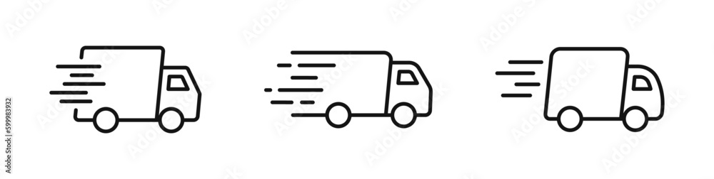Delivery truck line icons. Express delivery trucks icons. Fast shipping truck. Logistic trucking sign. Vector illustration. Delivery truck line icons. Express delivery trucks icons. Fast shipping truck. Logistic trucking sign. Vector illustration.