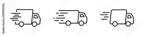 Delivery truck line icons. Express delivery trucks icons. Fast shipping truck. Logistic trucking sign. Vector illustration.