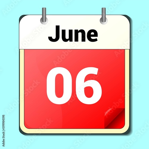 day on the calendar, vector image format, June 6