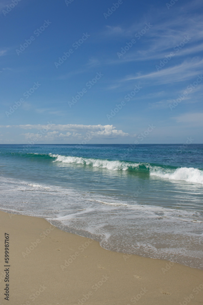 side view of a breaking wave along the pristine shoreline