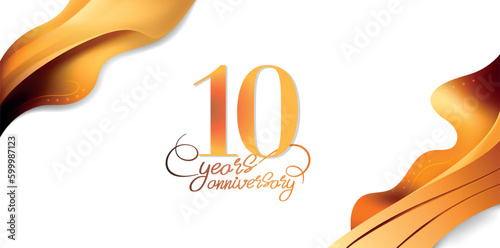 10 years anniversary vector icon, logo. Isolated elegant design with lettering