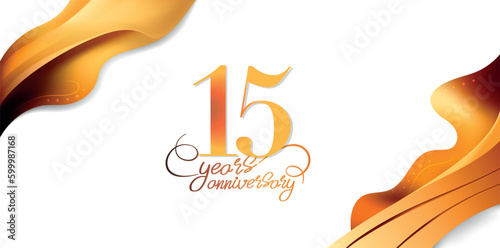 15 years anniversary vector icon, logo. Isolated elegant design with lettering