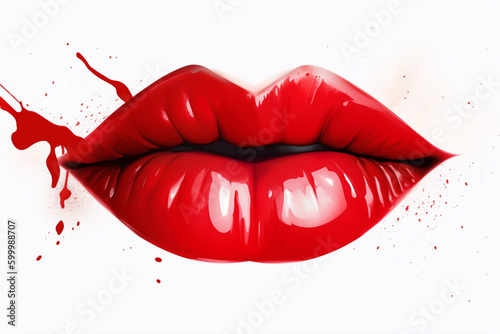Vector lipstick kiss. Red color white background Generative AI