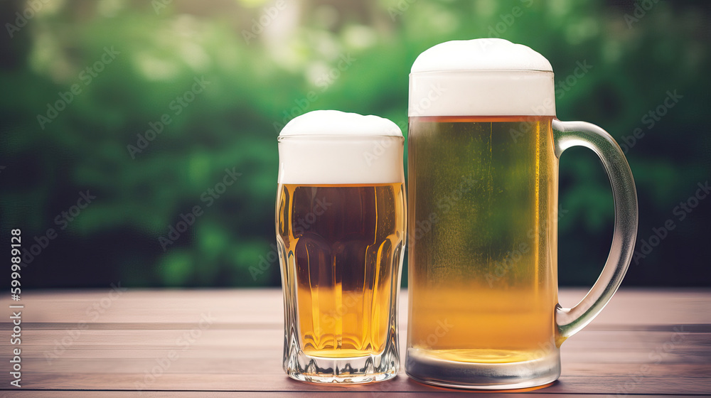 Zwei gefüllte Biergläser mit Schaumkrone (Generative AI) Zwei gefüllte Biergläser mit Schaumkrone (Generative AI)