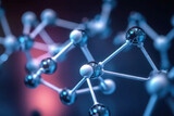 Molecular structure with connections between atoms on abstract background, macro shot. Scientific research in molecular chemistry. Created with Generative AI