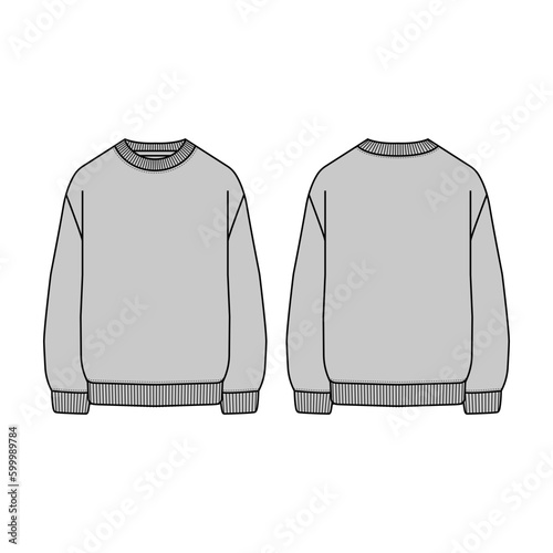 Blank Grey Crewneck Design Vector Transparent Template, Front and Back View	