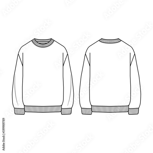 Blank White Crewneck Design Vector Transparent Template, Front and Back View	