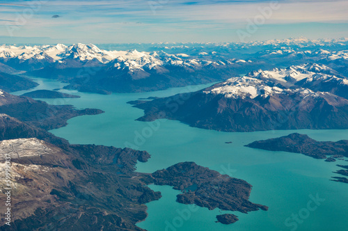 Aerial view of Lago San Martin, Patagonia, or Lago O'Higgins, and the Southern Patagonian Ice Field. Argentina and Chile