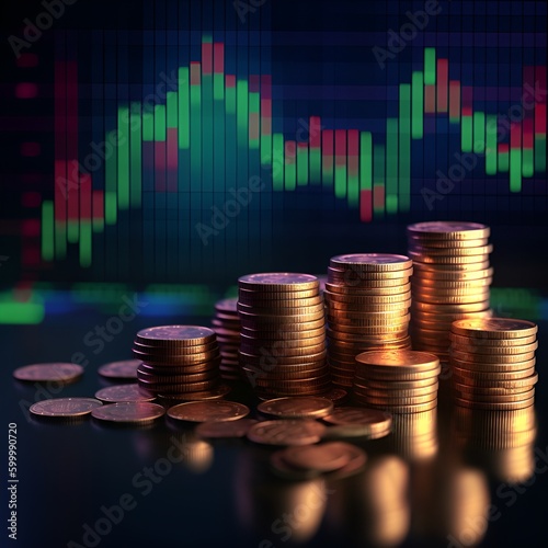 Financial investment, Stack of crypto coins for finance investor with trading graph growth, Stock market, Banking and financial, Digital economy and cryptocurrency. [IA Generativa] photo