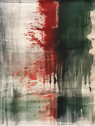 A painting made of white, red, and green paint streaks. AI generative