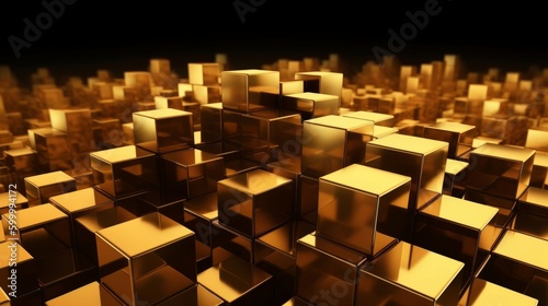 3d abstract geometric gold blocks background. Generative ai. Generative ai