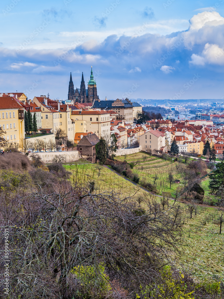 Obraz premium Hilltop suburb of Hradcany and Mala Strana during a winter afternoon in Prague, Czech Republic.tif