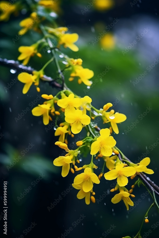 mist after rain, yellow Ditang flowers. AI generative