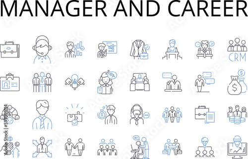 Manager and career line icons collection. Supervisor and job  Director and employment  Executive and profession  Chief and occupation  Leader and vocation  Head and work  Administrator and calling
