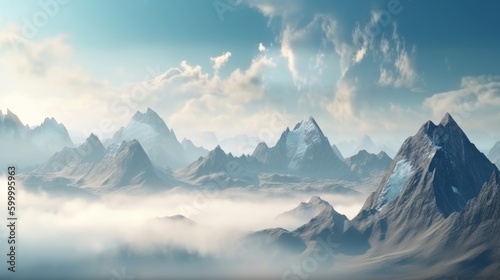 Majestic mountain range covered in clouds. Generative ai © cac_tus