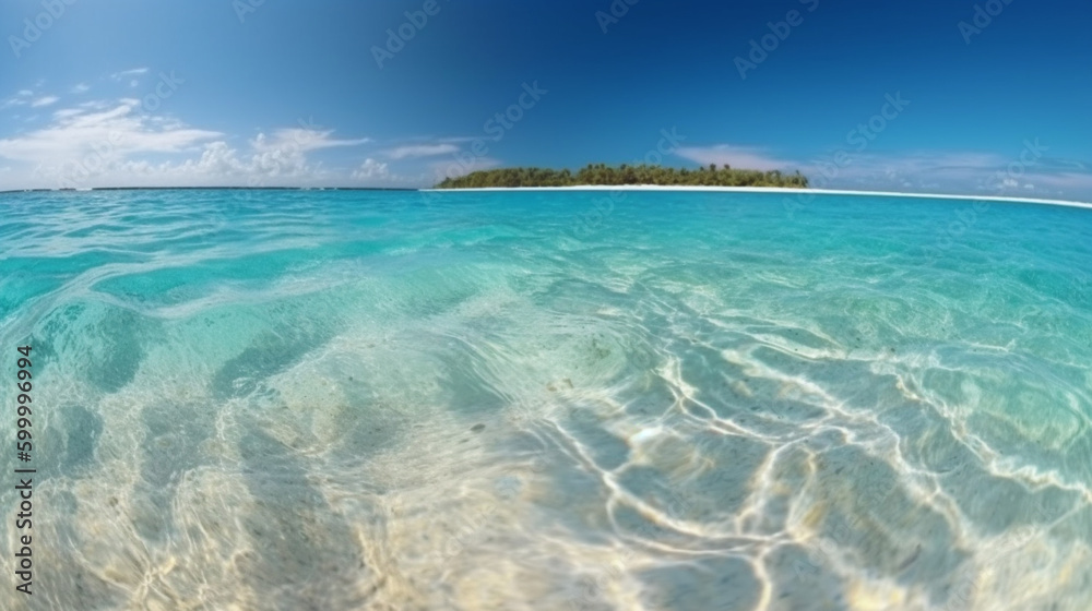 Panorama of a beautiful white sand beach and turquoise water. Holiday summer beach. AI Generative