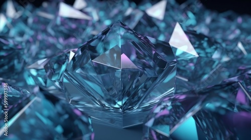 A stunning collection of blue diamonds shining brightly against a dark background. Generative ai © cac_tus