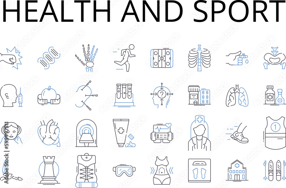 Fototapeta premium Health and sport line icons collection. Fitness, Exercise, Wellness, Physical activity, Workouts, Training, Nutrition vector and linear illustration. Diet,Workout regimen,Aerobics outline signs set