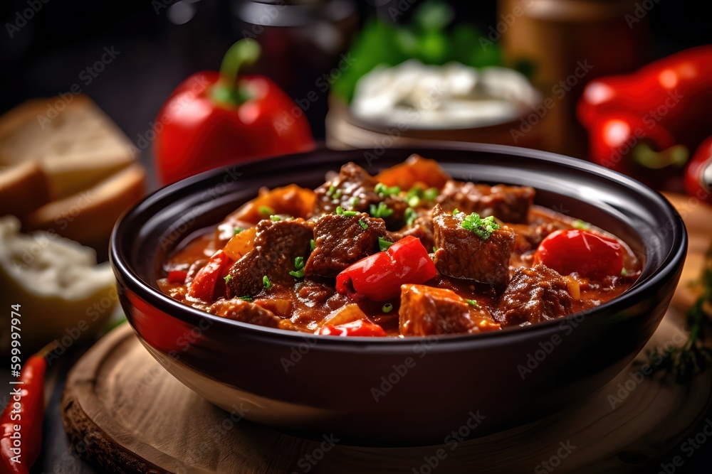 flavorful goulash with beef and paprika, Hungarian style, Generative AI