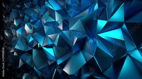 A blue abstract background composed of multiple triangular shapes. Generative ai