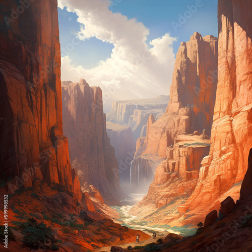 Canyon with towering cliffs
