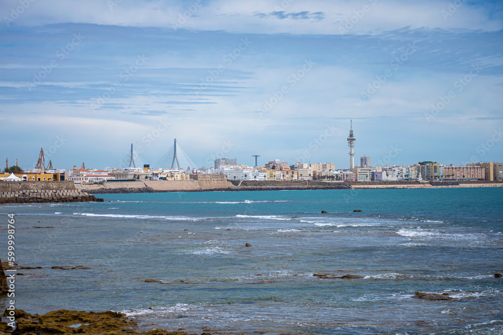 Panoramic view of Cadiz promenade in Cadiz, Spain on April 30, 2023