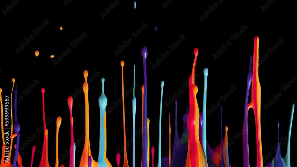 A colorful mixture of rising paint drips and bolts background. With Alpha Channel. Modern Design