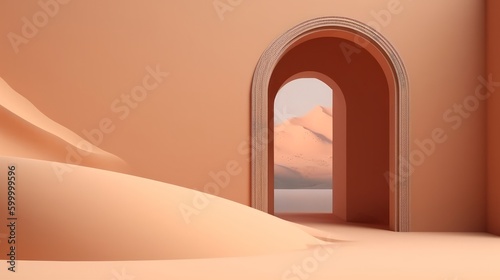 An archway leading into the vast desert landscape. Generative ai