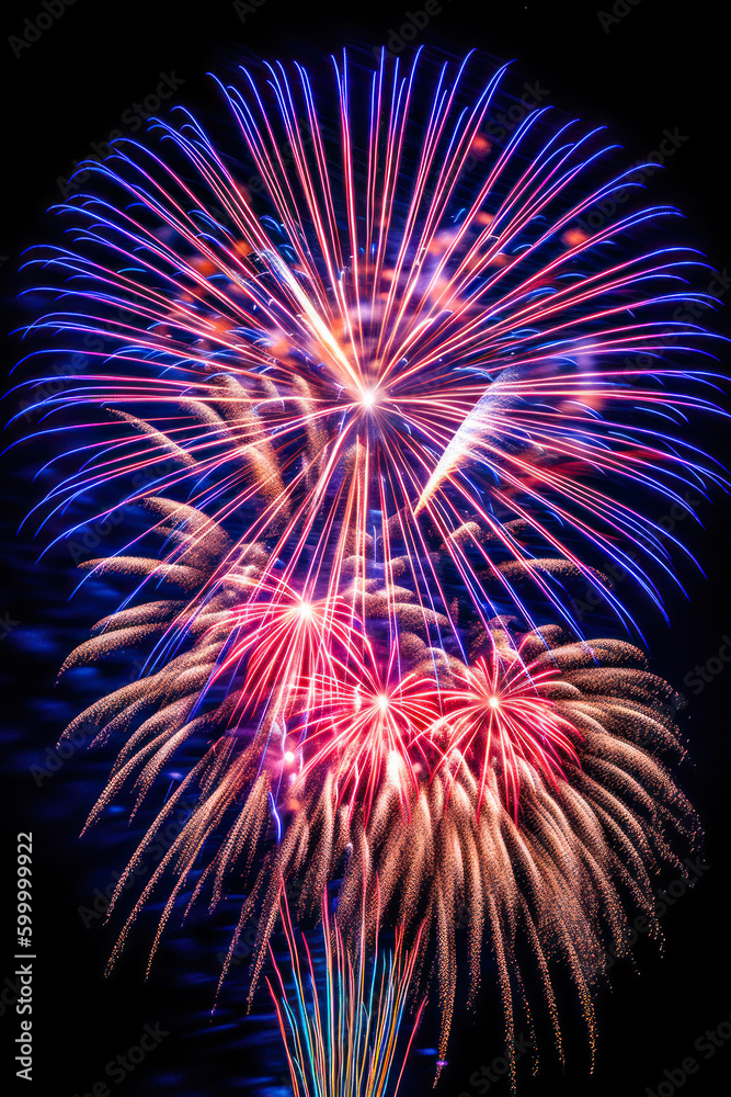 Fireworks at night, 4th of July, New Year's Eve. Generative AI Fireworks at night, 4th of July, New Year's Eve. Generative AI