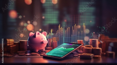 Stocks and mutual funds return, long term investment with icon illustration explaining money stock graph and savings concept with generative AI