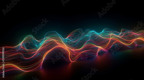 A vibrant wave of light against a dark backdrop. Generative ai