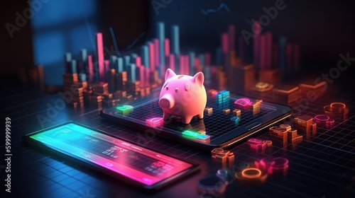 Stocks and mutual funds return, long term investment with icon illustration explaining money stock graph and savings concept with generative AI