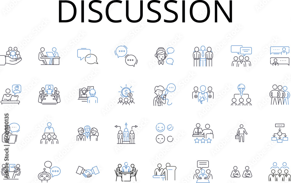 Discussion line icons collection. Debate, Dialogue, Chatting, Communication, Discourse, Correspondence, Exchange vector and linear illustration. Talks,Negotiation,Interchange outline signs set Discussion line icons collection. Debate, Dialogue, Chatting, Communication, Discourse, Correspondence, Exchange vector and linear illustration. Talks,Negotiation,Interchange outline signs set