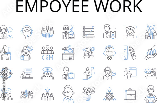 Empoyee work line icons collection. Staff duties, Labor inputs, Personnel activity, Workforce tasks, Service output, Job functions, Career labor vector and linear illustration. Employment action,Work