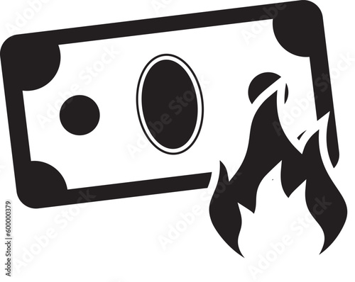 Burning money icon illustration, symbolizing currency depreciation and inflation