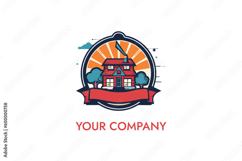 illustration of a house in a white background. shop emblem badge logo illustration of a house in a white background. shop emblem badge logo