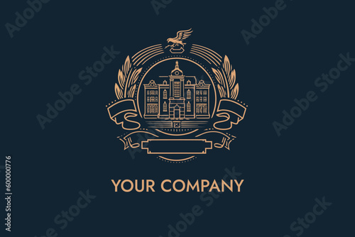 vector of emblem with university, school, or company building logo