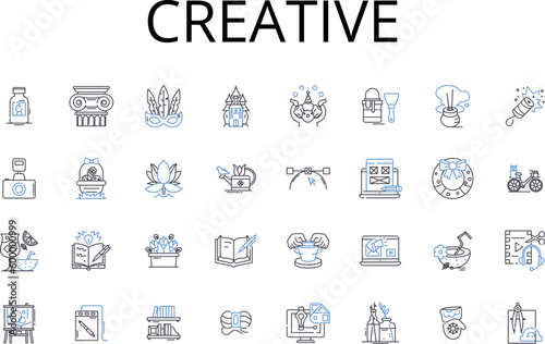 Creative line icons collection. Innovative, Resourceful, Artistic, Imaginative, Original, Inventive, Ingenious vector and linear illustration. Clever,Inspired,Visionary outline signs set