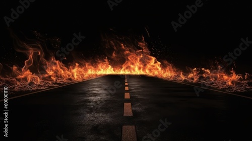 A highway engulfed in flames during a wildfire. Generative ai