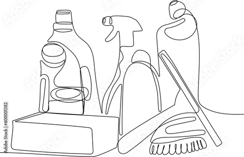 Home cleaning service landing page design concept, illustration of janitors with cleaning tools. Vector illustration