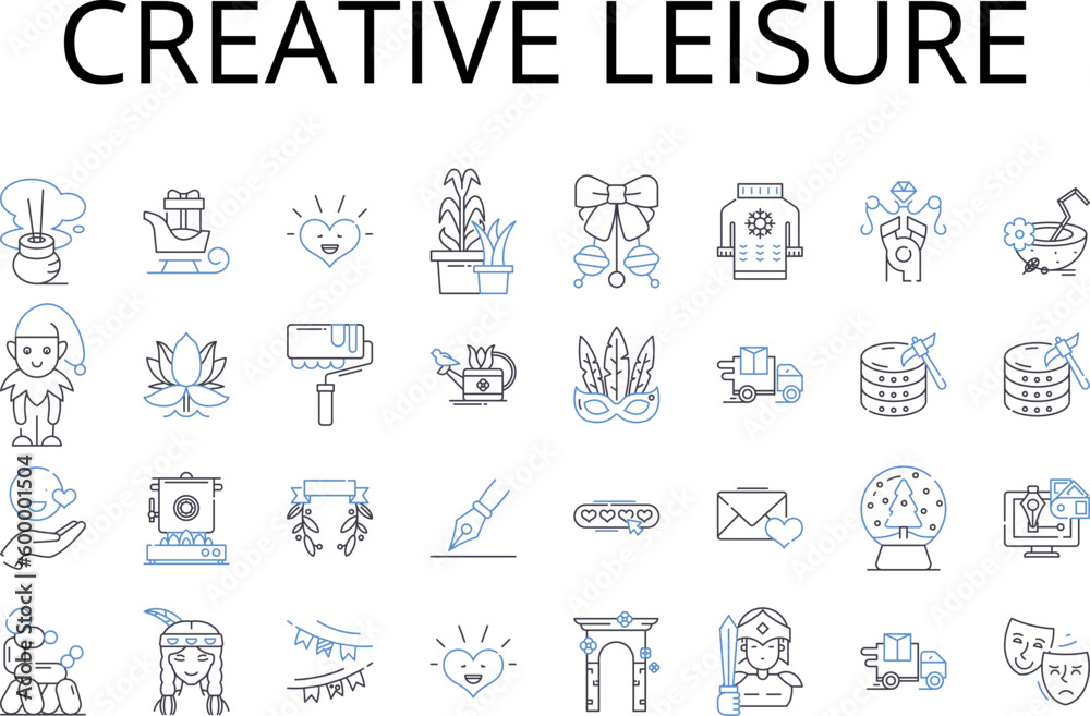 Creative leisure line icons collection. Productive pastime, Artistic hobby, Innovative diversion, Imaginative recreation, Resourceful pursuit, Inventive activity, Original play vector and linear Creative leisure line icons collection. Productive pastime, Artistic hobby, Innovative diversion, Imaginative recreation, Resourceful pursuit, Inventive activity, Original play vector and linear